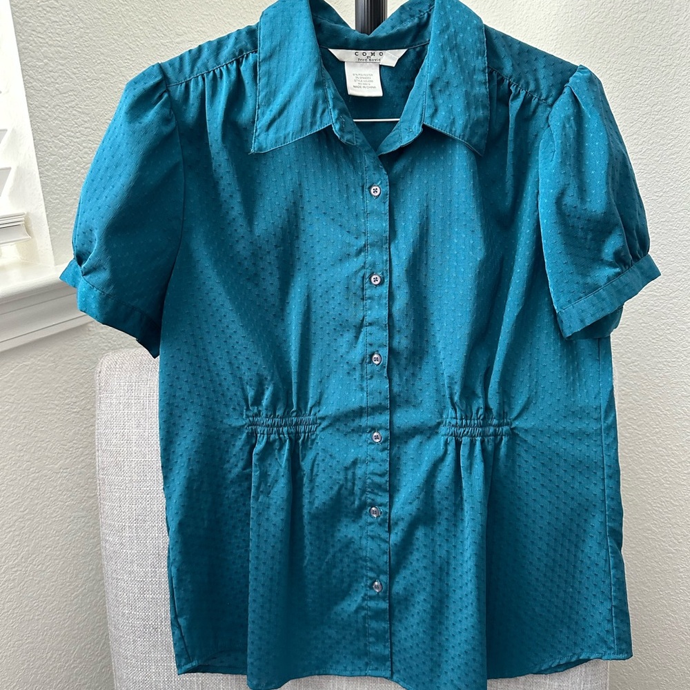 Teal Button-Up Blouse